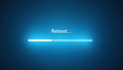 A computer screen displaying a "reboot" loading bar with a clean and minimalist background, illuminated with a soft blue light to highlight the fresh start