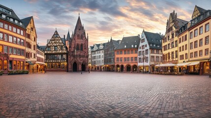 Naklejka premium R?merberg square in Frankfurt at sunrise.