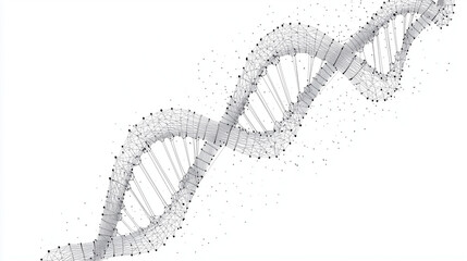Abstract Double Helix DNA Vector Illustration on White Background, Ideal for Science Medical Themes or Birthday Party Design, Low-Poly Wireframe Style.