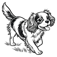 Detailed sketch of a happy dog wagging its tail, perfect for pet-themed designs.