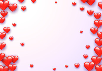Valentine's Day greeting card with red hearts flying scattered over background. Symbol of love and spring, sprayed