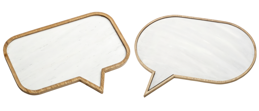 Pair of blank wooden speech bubbles isolated with transparent background