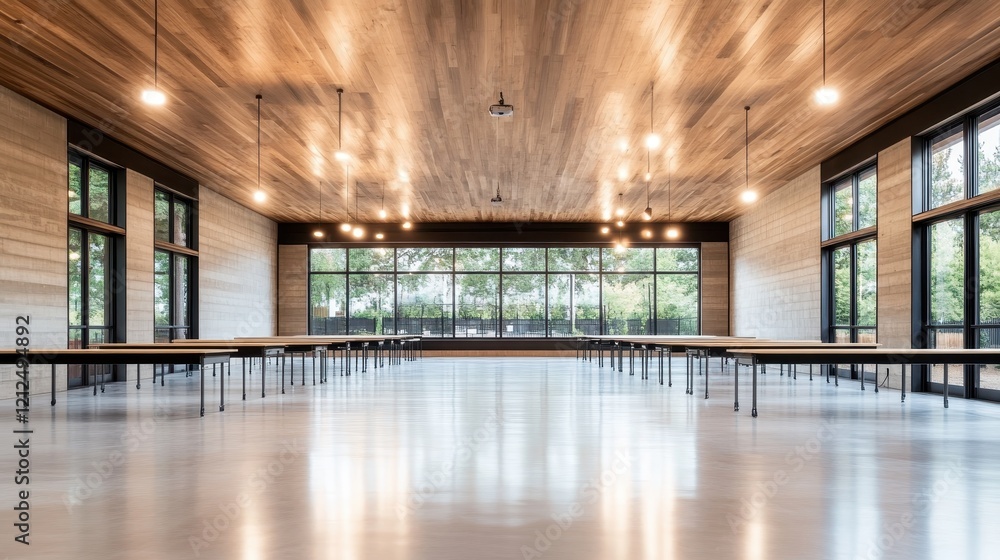 Poster a spacious, modern room with large windows that flood the space with natural light, creating a welco