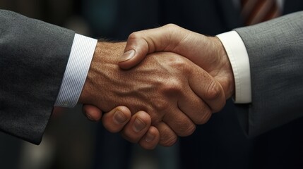 Obraz premium A close-up view of two hands shaking firmly, highlighting the importance of connection and collaboration in business environments, and the expression of agreements.