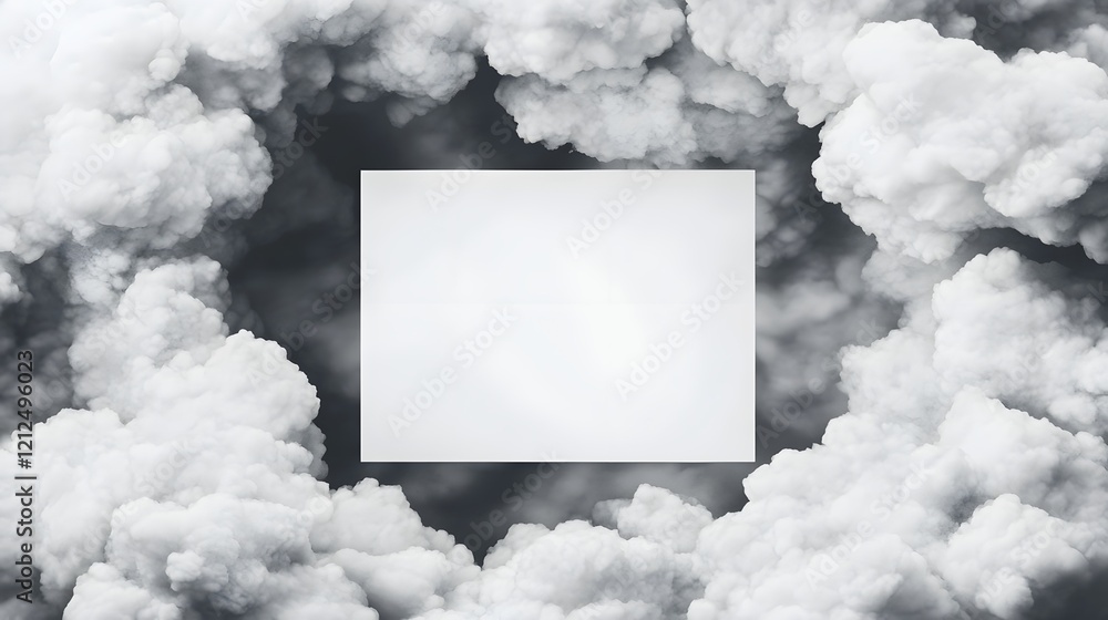 Poster ethereal cloud-like texture in shades of white and gray with ample copy space