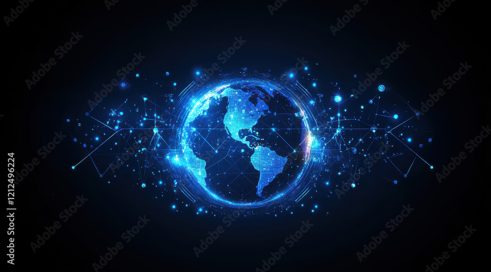 Poster digital globe with blue connections and abstract background