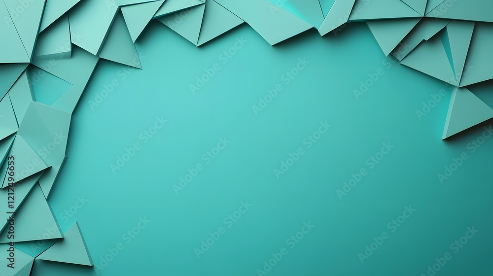 Poster abstract geometric shapes with copy space in teal turquoise gradient background