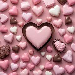 Obraz premium pastel color Heartshaped chocolate design for card or banner