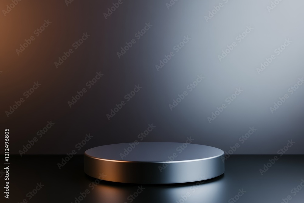 Aufkleber circular metallic display stand on a smooth surface with gradient lighting