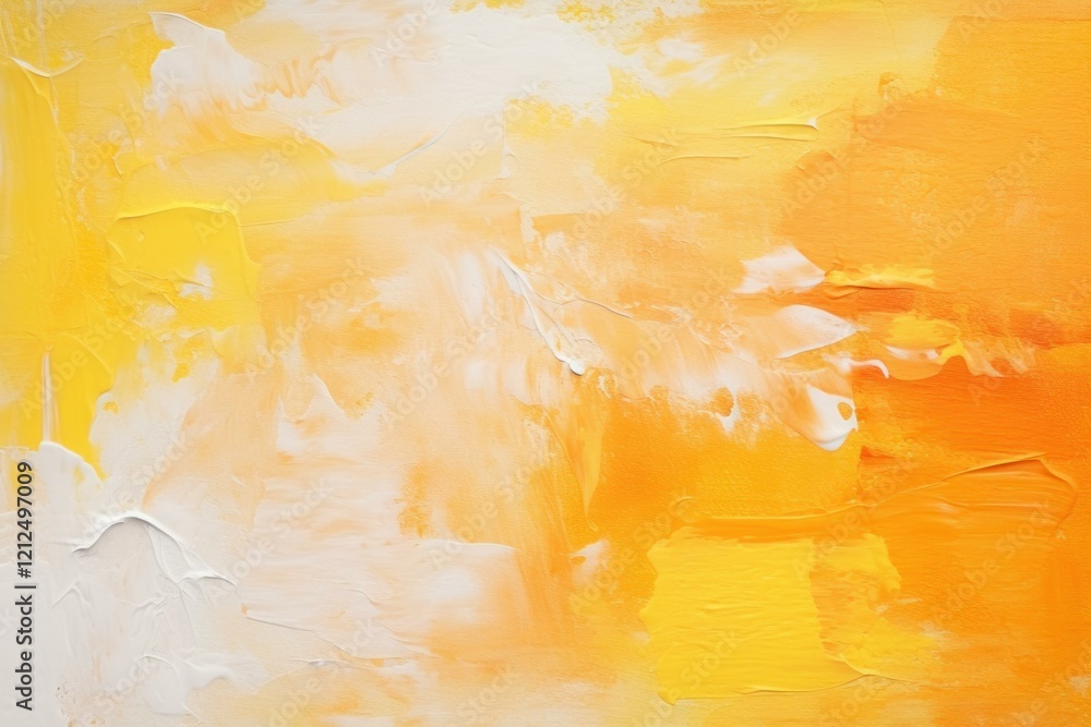 Poster thick yellow and white paint strokes blend on canvas creating an abstract textured background