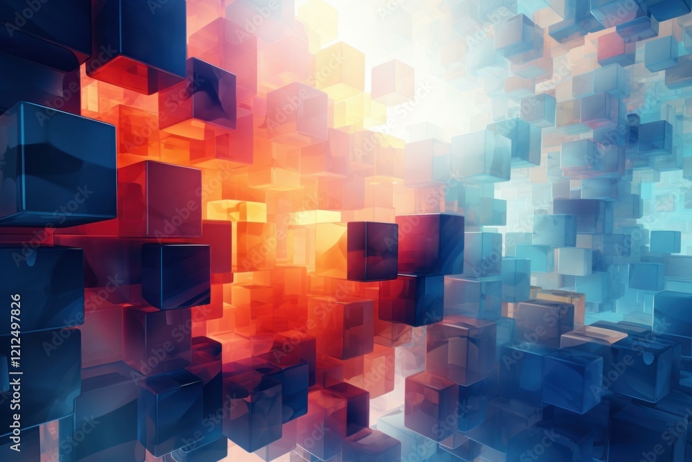 Poster abstract glowing cubes creating a colorful and modern background design, perfect for technology or f