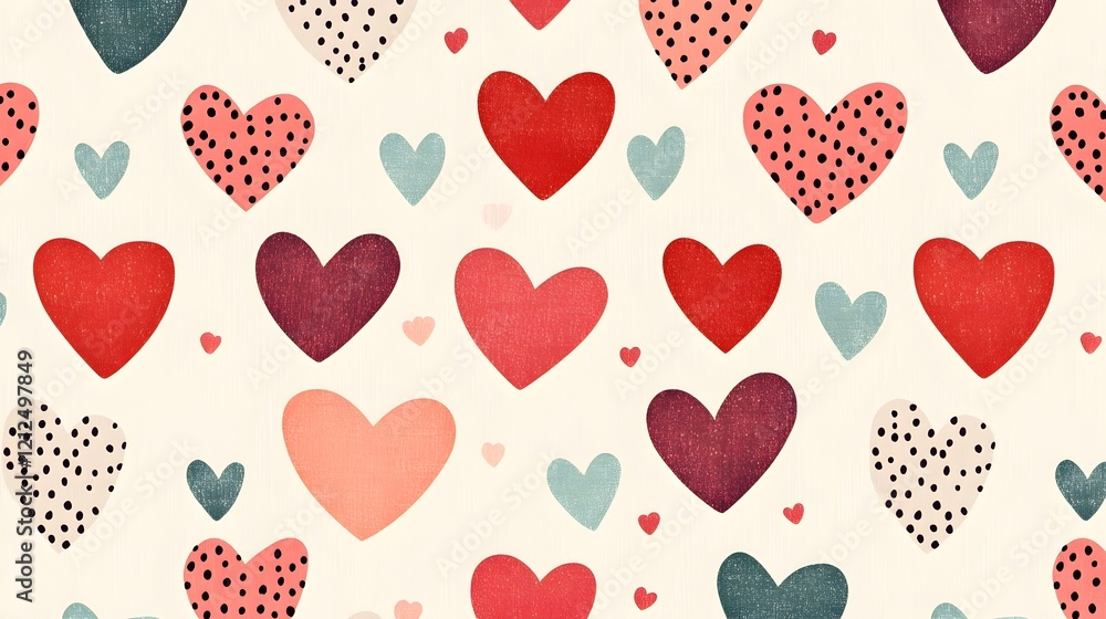 Aufkleber charming alternating rows of hearts and dots in repeating pattern on light cream background