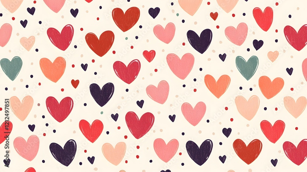 Aufkleber alternating rows of small hearts and dots in a repeating charming pattern on a light cream