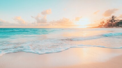 Obraz premium Serene Sunset on Tropical Beach: A Peaceful Paradise