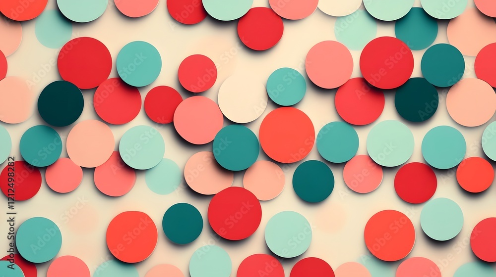 Poster playful dot grid pattern with vibrant pastel colors and overlapping shapes