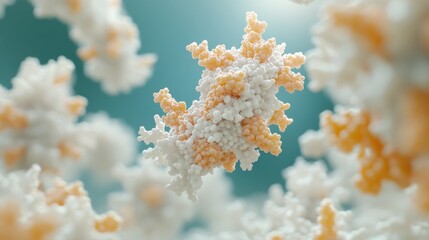 Microscopic view of complex molecular structures. Intricate details of protein folding and interactions.