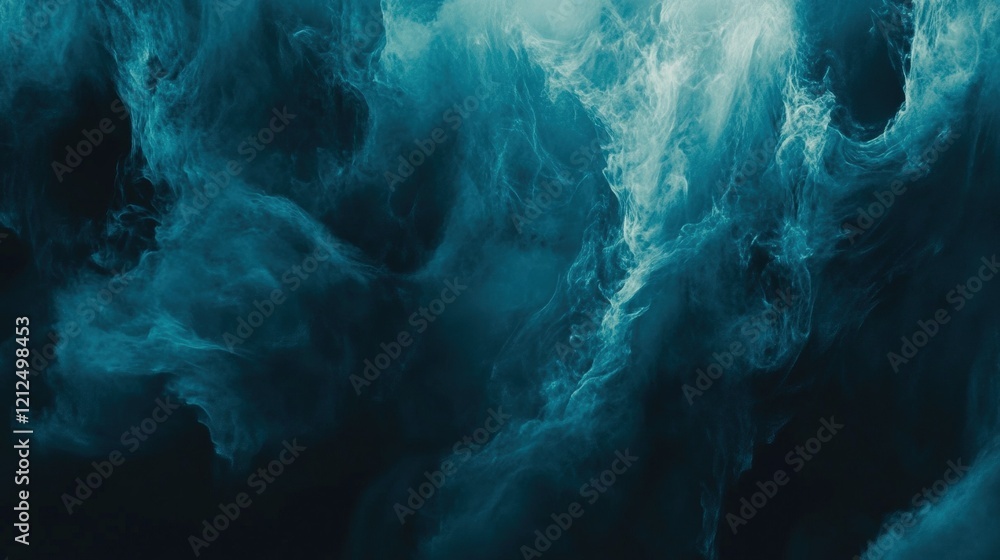 Poster dark teal textured background with mysterious atmospheric swirls in deep tones for creative and arti