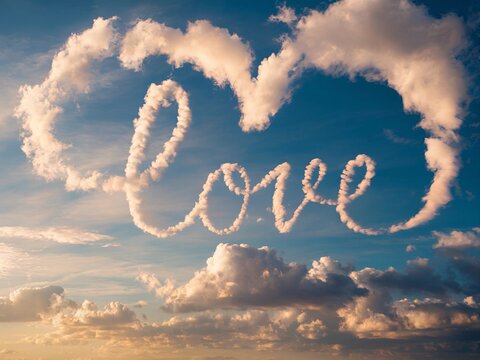 Cloud Art with 'Love' Lettering in Beautiful Colorful Evening Sky