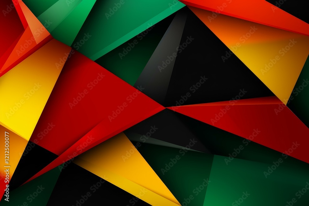Poster geometric shapes creating a colorful abstract background with triangles in red, green, yellow and bl