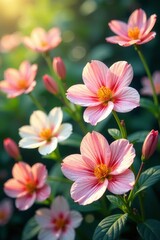 Fototapeta premium Beautiful blossoms blooming in sunlight, showcasing delicate pink and white petals.