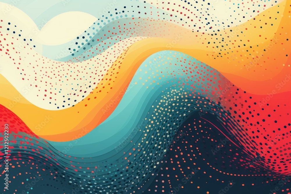 Poster abstract background with colorful wavy stripes and particles, creating dynamic and vibrant visual ef
