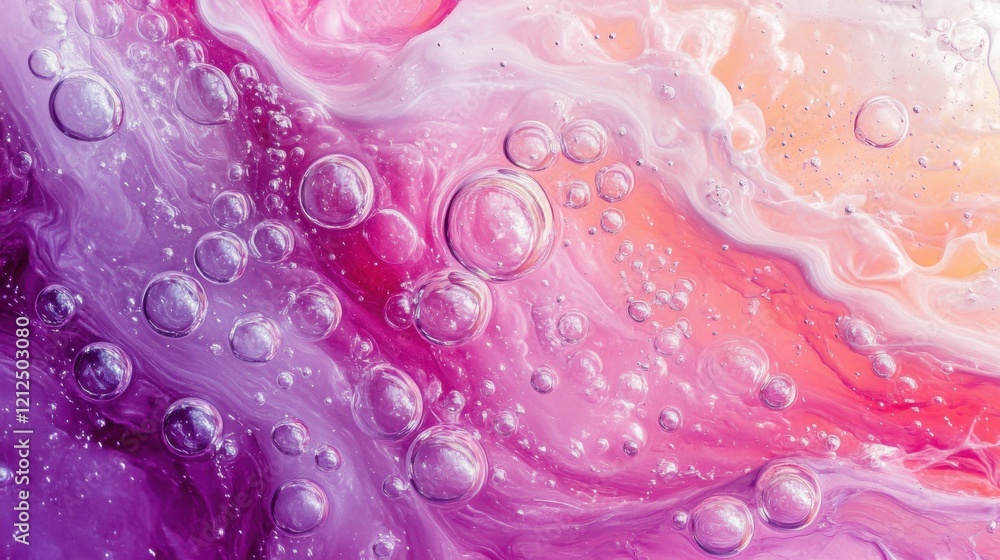 Poster floating bubbles in fuchsia and violet swirl background abstract art digital design colorful atmosph