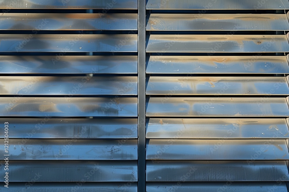 Aufkleber metal window blinds reflecting the sun and creating an abstract pattern