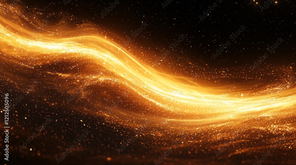 Poster a mesmerizing display of cosmic energy dances in the endless expanse of space. golden tendrils of li