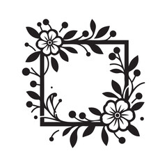 Floral Square Frame Silhouette Vector Illustration