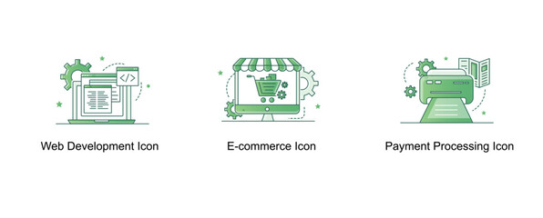Payment and E-commerce Solutions. Payment Processing Icon, E-commerce Icon, Web Development Icon