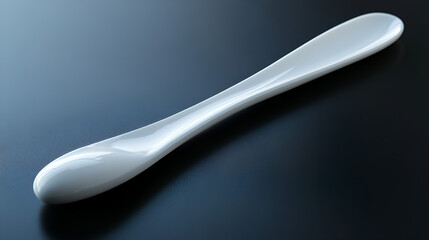A white plastic spoon set against a black background