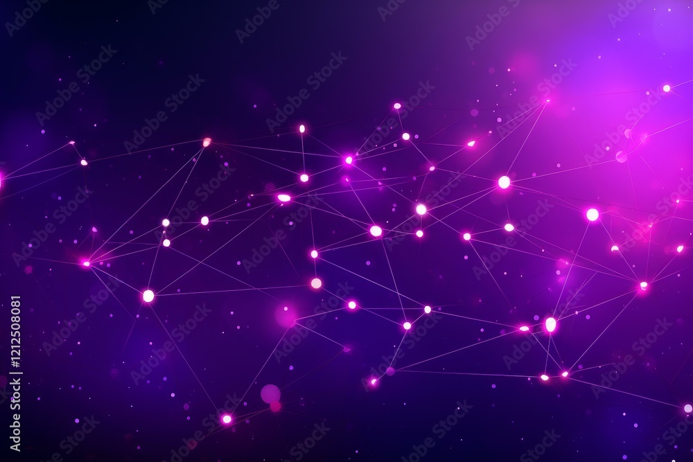 Poster Plexus effect creating a network of glowing nodes and lines expanding on a purple gradient background