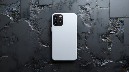 A sleek, silver-backed smartphone with a camera bump, resting on dark, textured background