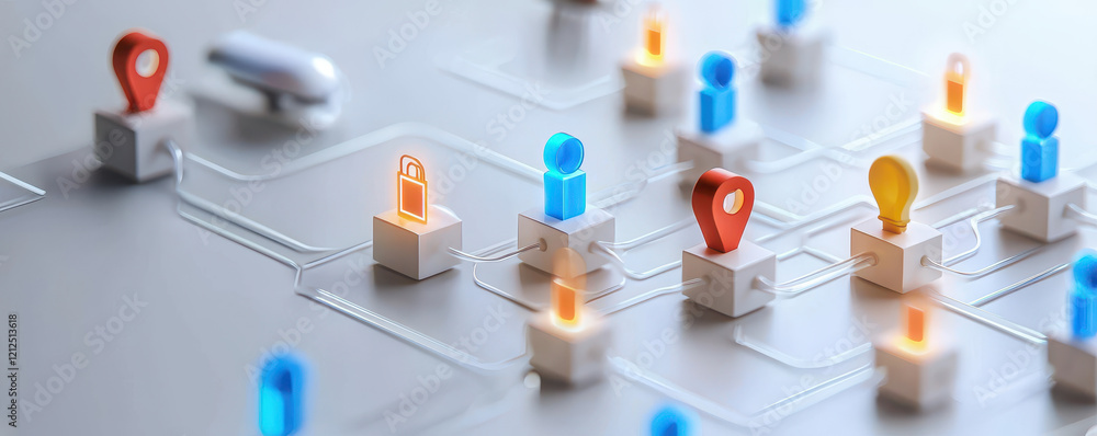 Poster digital network with security icons and connections