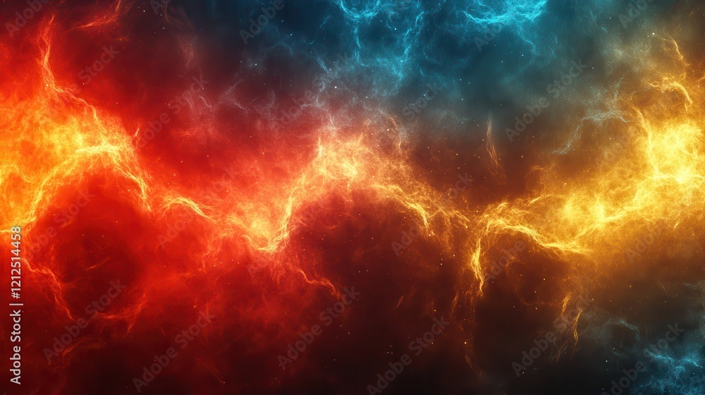 Poster colorful nebula in deep space with vibrant hues and intricate patterns of gas and dust