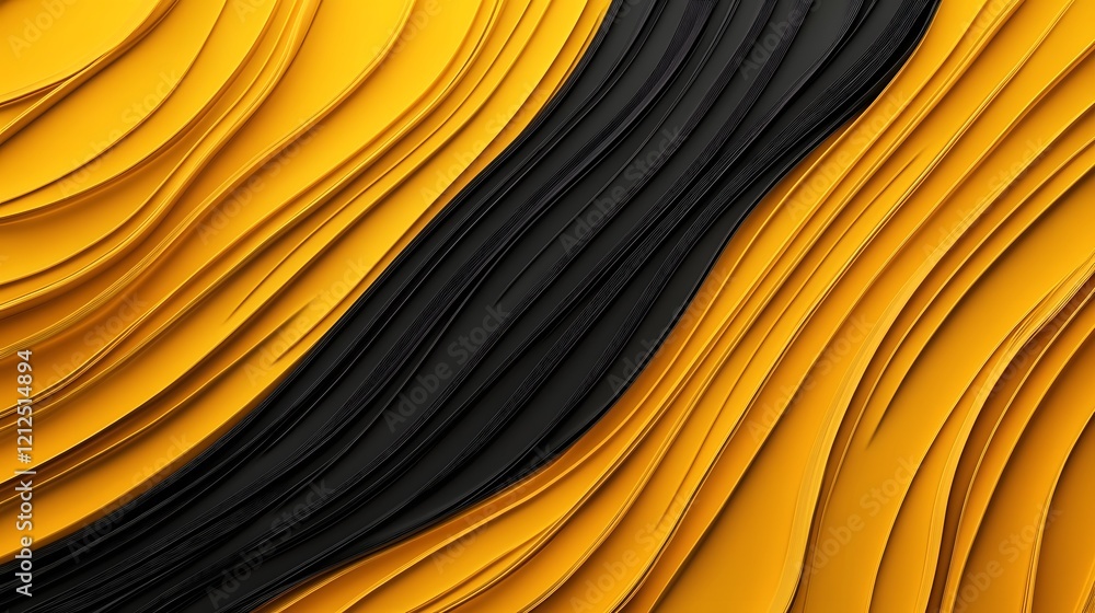 Poster abstract flowing black lines on golden gradient backdrop forming seamless elegant texture