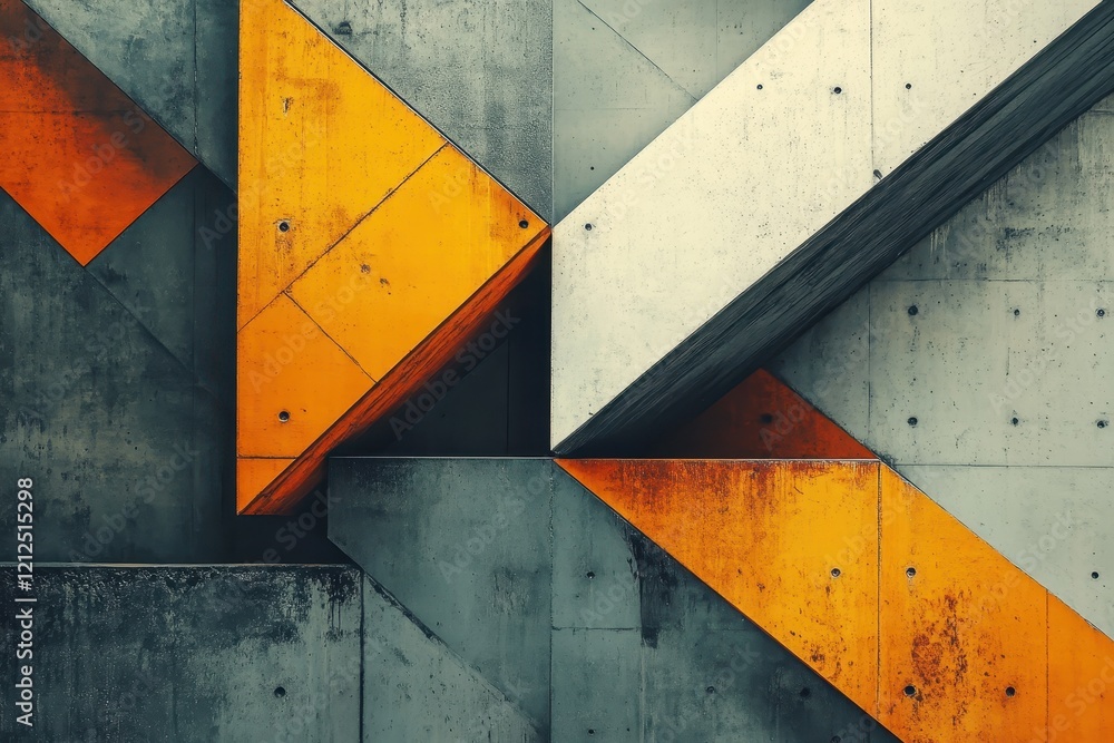 Aufkleber close up view of a textured wall featuring orange and grey abstract shapes and patterns
