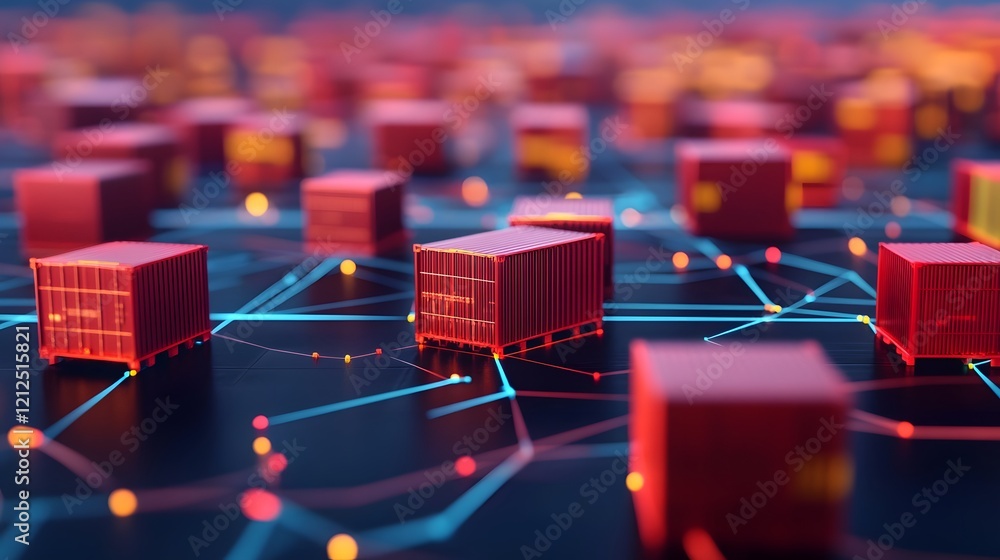 Poster centralized cargo hub with interconnected nodes and streamlined management network,3d