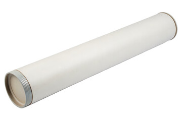 Long white cardboard tube for posters isolated with transparent background