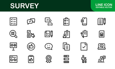 Premium Survey Icons. Clean, Editable Vectors for Data Collection, Market Research, Customer Feedback, and Polling Applications.