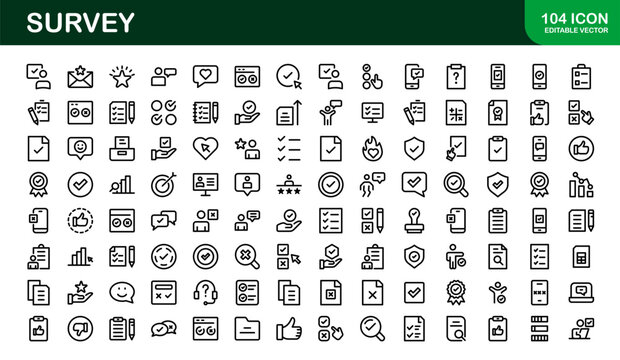 Premium Survey Icons. Clean, Editable Vectors for Data Collection, Market Research, Customer Feedback, and Polling Applications.
