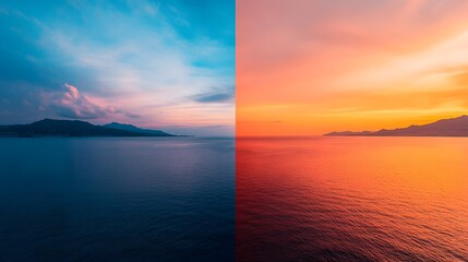 Fototapeta premium Split Image Showcasing the Sunrise and Sunset Cycle