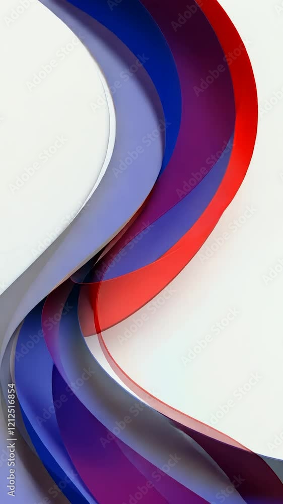 Poster smooth and elegant animation of red, white, and blue ribbons gracefully undulating against a clean w