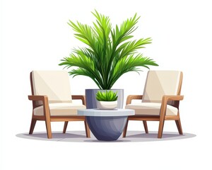 Cozy Minimalist Living Room with Stylish Chairs and Indoor Plant