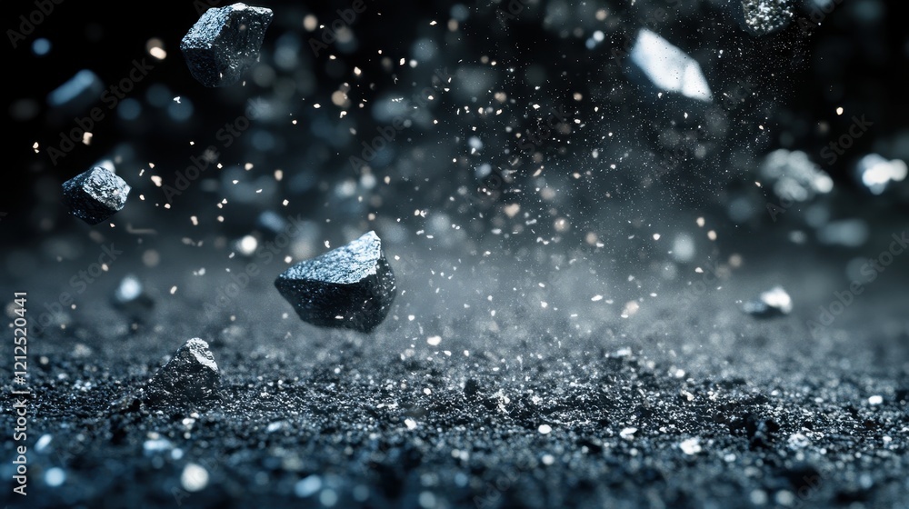 Poster diamonds falling gracefully from a black background creating a luxurious and elegant visual effect