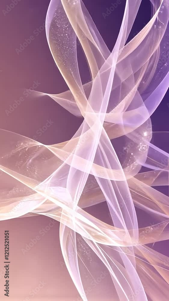 Poster elegant and abstract animation featuring intertwined wavy patterns in shades of purple and orange, a