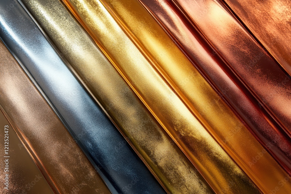 Poster a collection of shiny metallic foils in various colors and textures arranged on a flat surface