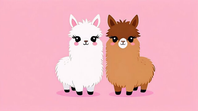 Cute cartoon funny kawaii character llma, cute llama, funny animals