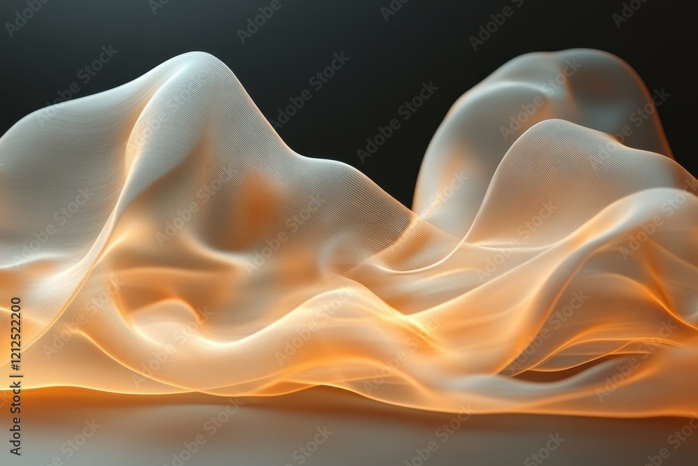 Poster white and orange wave of light flowing on a dark black background creating an abstract design