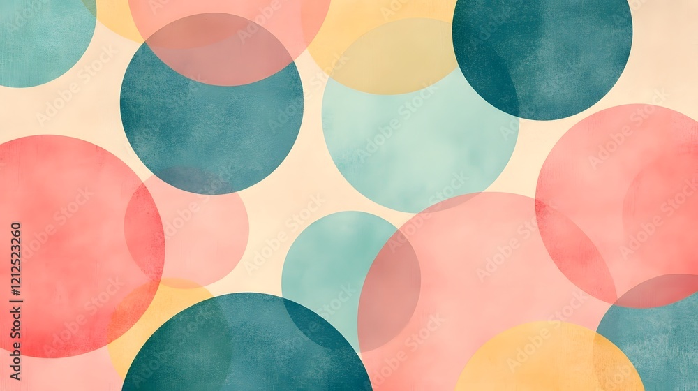 Poster soft and whimsical abstract overlapping circles in pastel hues forming a cohesive pattern